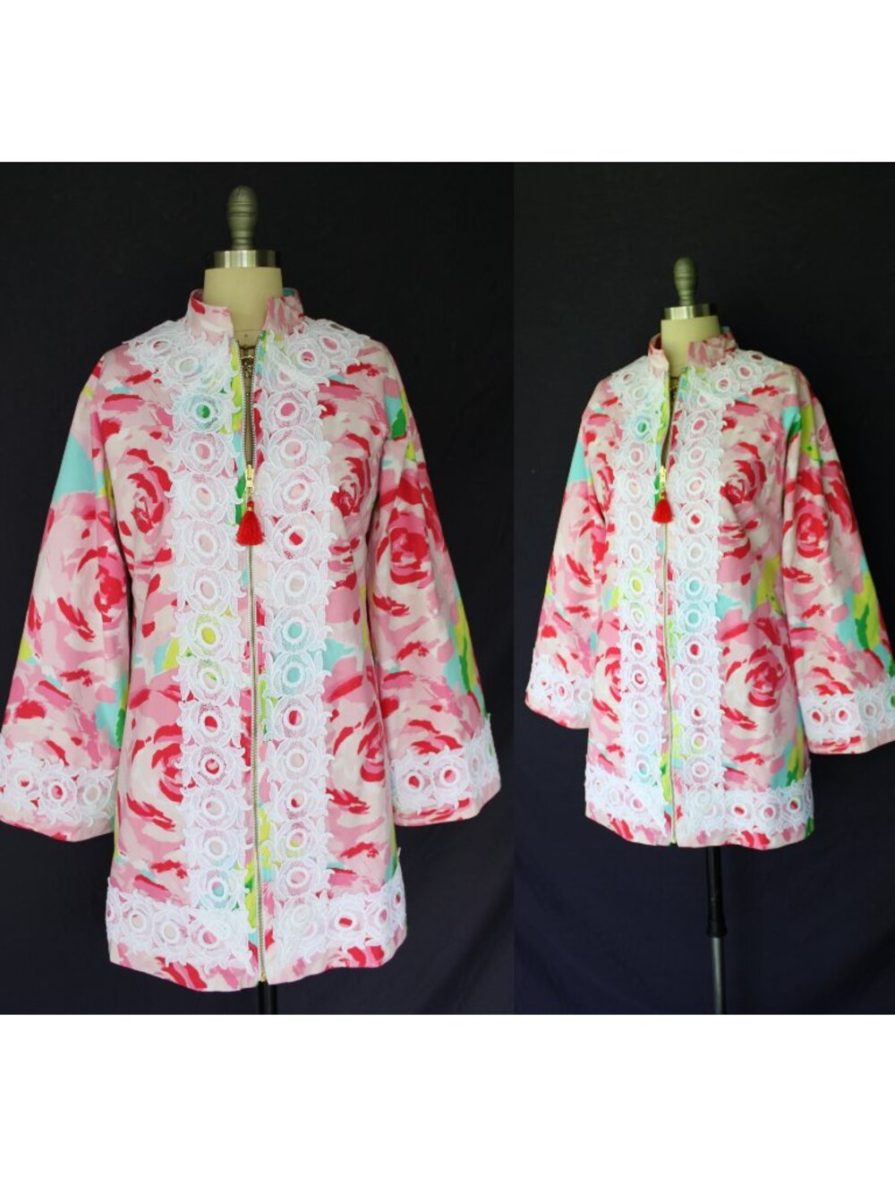 Rare custom Lilly Pulizer caftan tunic kimono dress First Impression lace tassel